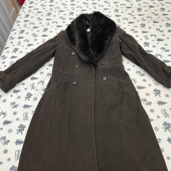 Fancy Warm Long Brown Wool Blend Coat - Picture 1 of 4